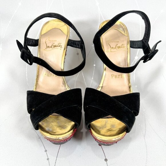 Christian Louboutin Black Red Suede Python Leather Falaise Platform Heels $945 - Picture 3 of 14